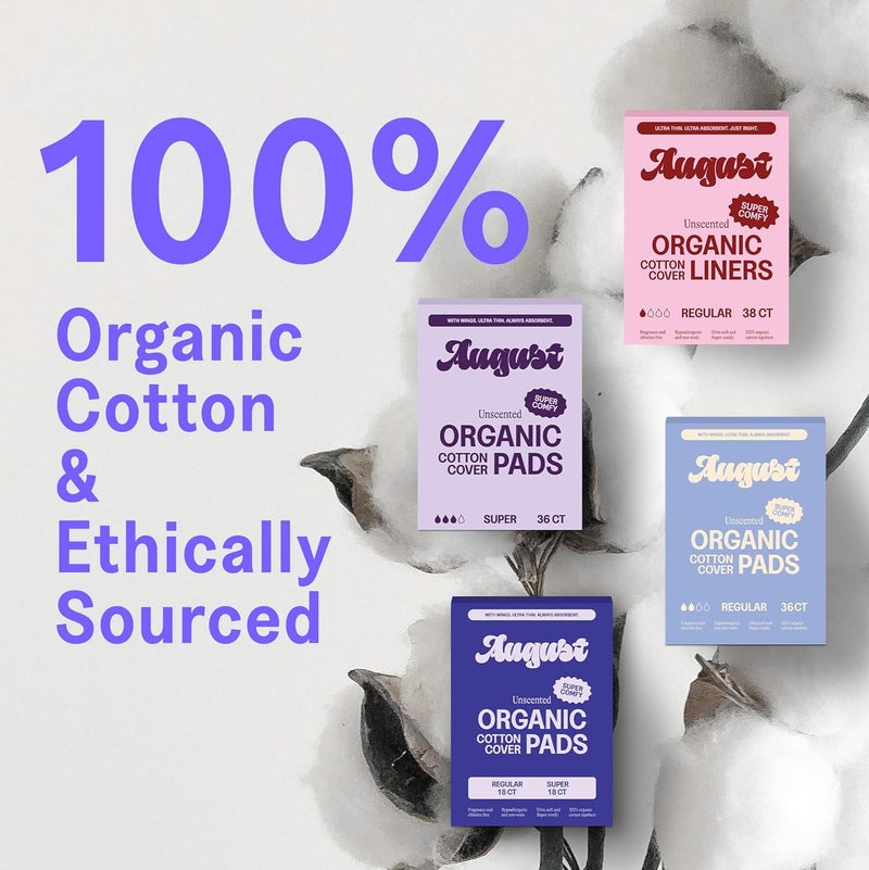 August Organic Panty Liners for Women and Anyone Who Menstruates, Made with Organic Cotton, 38 Daily Liners for Women, Toxin & Fragrance Free, Hypoallergenic Cotton - Image 2